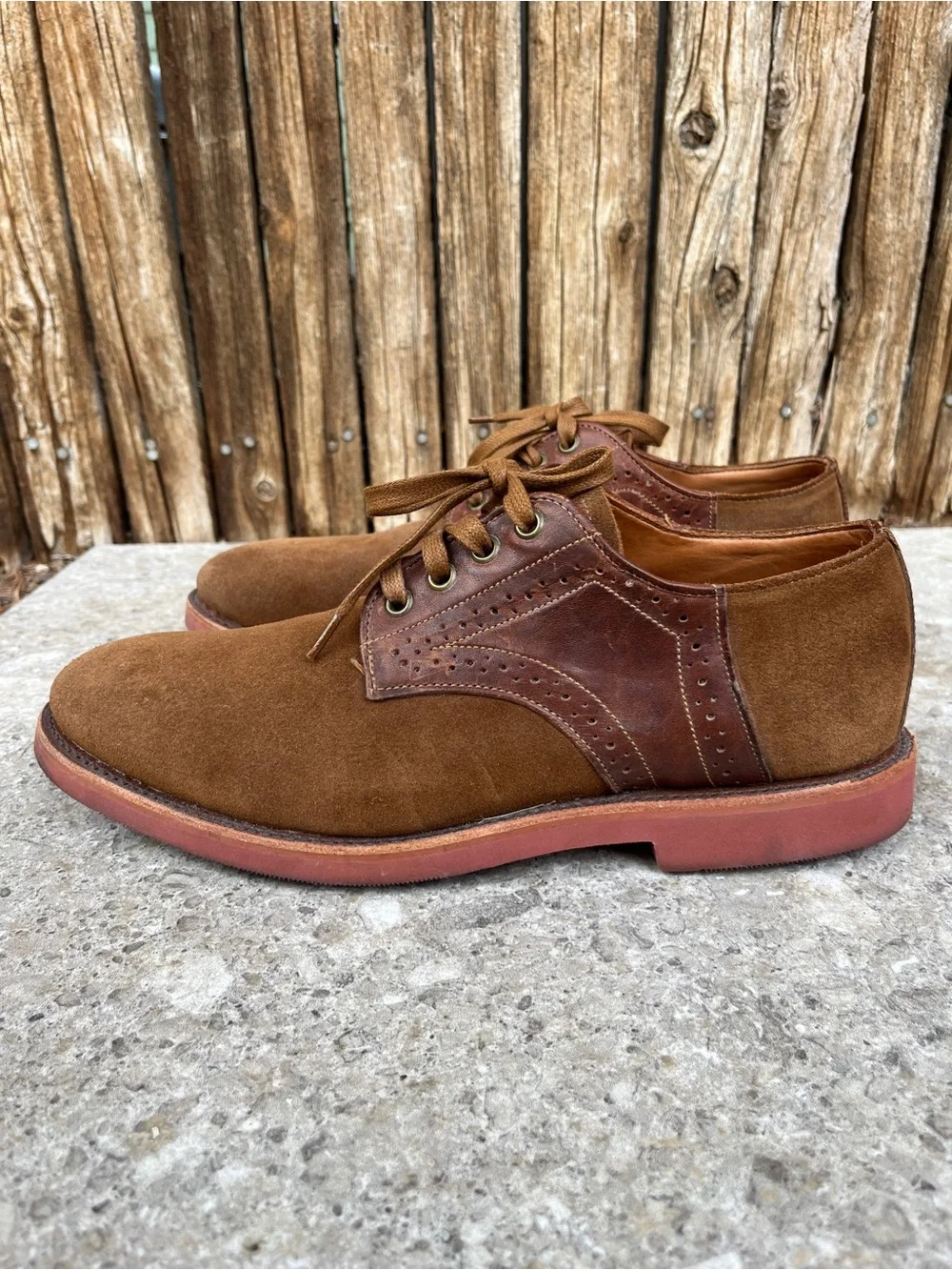 Walk Over Saddle Oxford Brown Suede Derby Shoes Leather Made in USA Dress Work